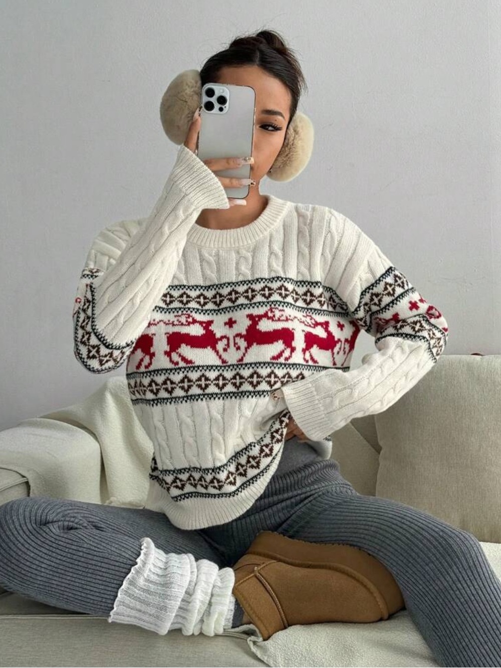 Women's Christmas Casual Reindeer Geometric Pattern Sweater